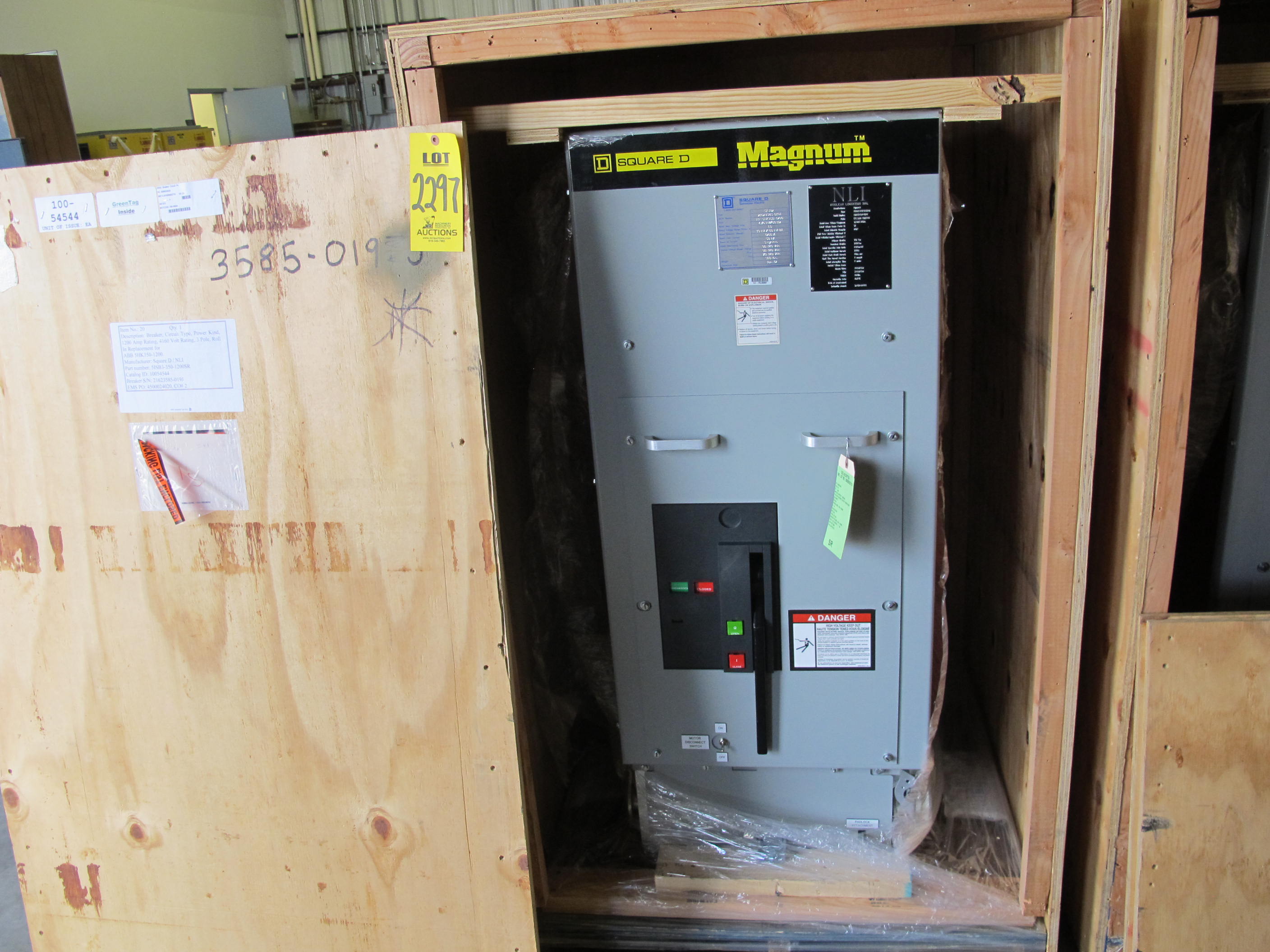 BREAKER, CIRCUIT TYPE, POWER KIND, 1200 AMP RATING, 4160 VOLT RATING, 3 POLE. ROLL-IN REPLACEMENTS FOR ABB 5HK350-1200. PART # 5ISB2-350-1200SR (W-44) LOADING & HANDLING FEE $15-